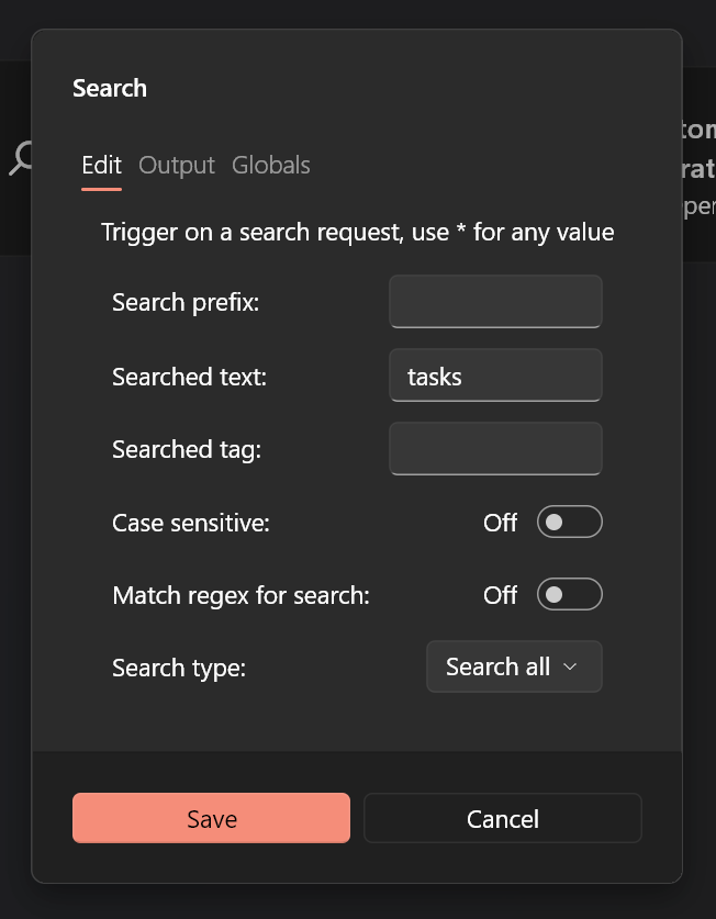 Image showing inputs window