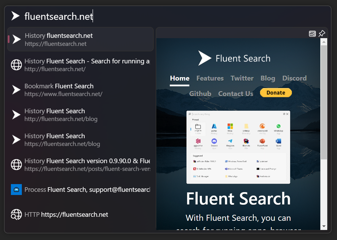 Web preview of Fluent Search website